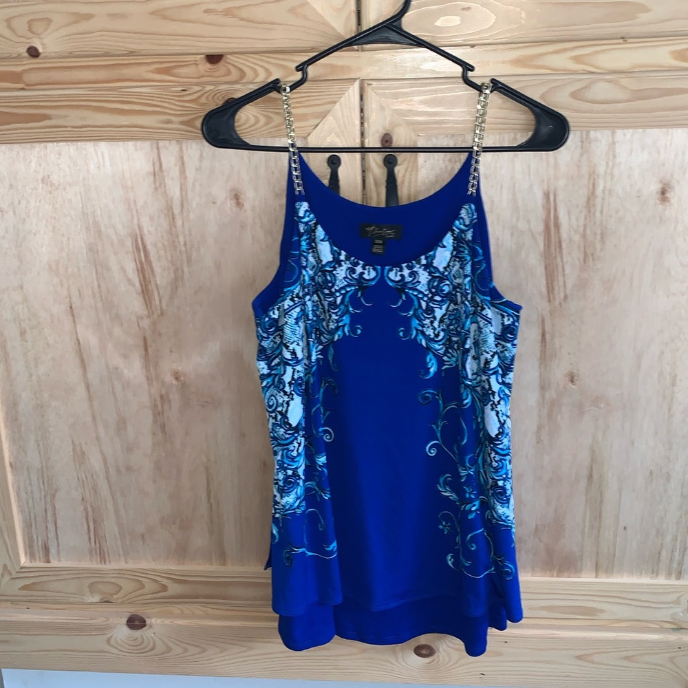 Thalia Sodi strappy chain blue dressy shirt size M